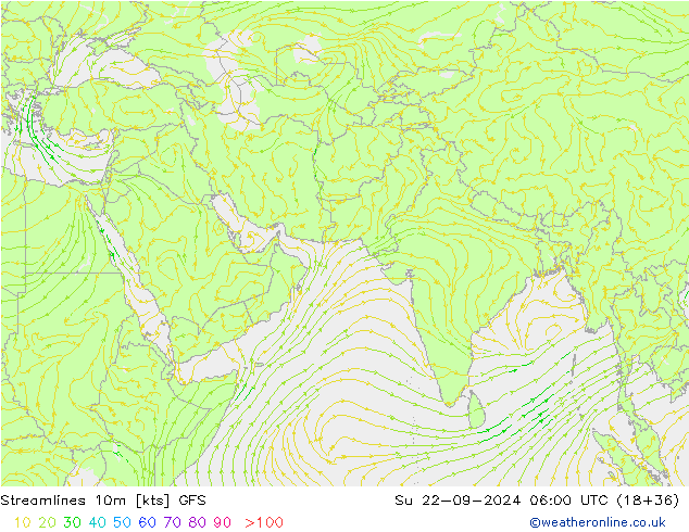 Stroomlijn 10m GFS zo 22.09.2024 06 UTC