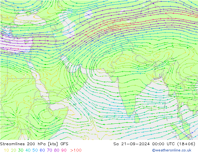 风 200 hPa GFS 星期六 21.09.2024 00 UTC