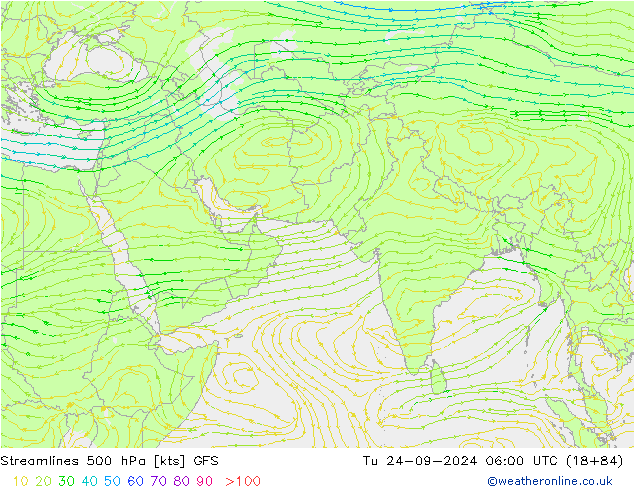 Stromlinien 500 hPa GFS Di 24.09.2024 06 UTC