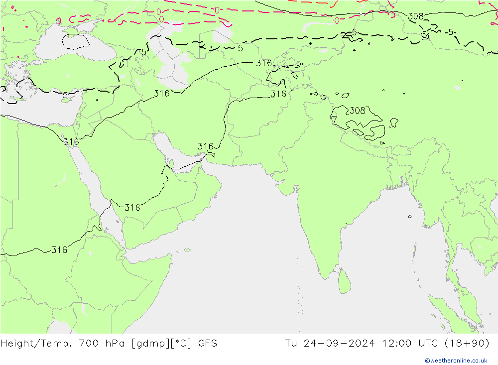 Hoogte/Temp. 700 hPa GFS di 24.09.2024 12 UTC