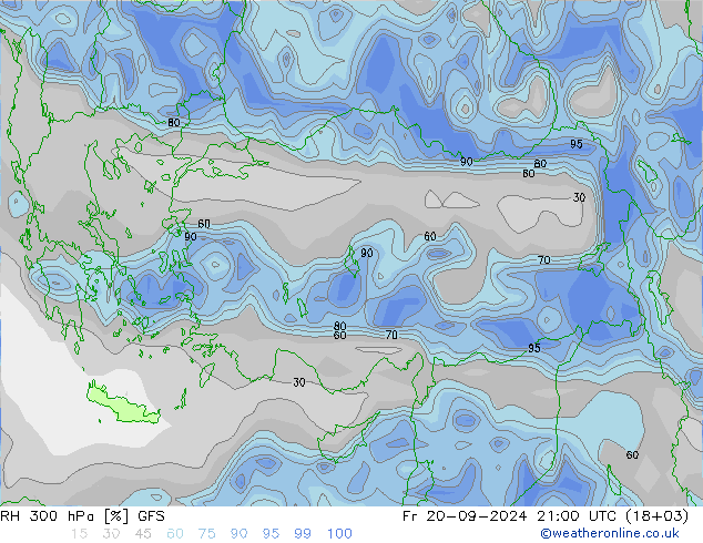 RH 300 hPa GFS Pá 20.09.2024 21 UTC