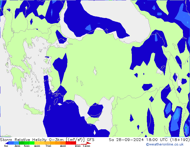 Storm Relative Helicity GFS za 28.09.2024 18 UTC