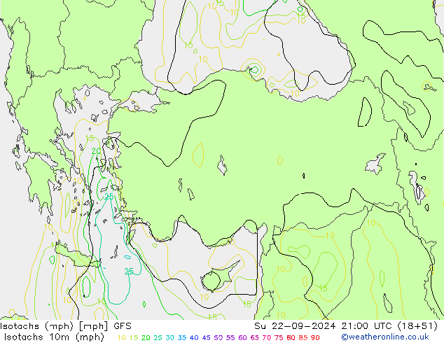 Isotachs (mph) GFS Ne 22.09.2024 21 UTC