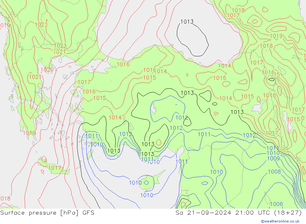 pressão do solo GFS Sáb 21.09.2024 21 UTC