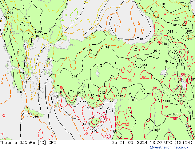 Theta-e 850гПа GFS сб 21.09.2024 18 UTC