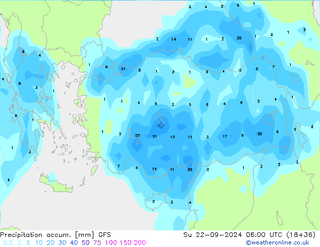 Precipitation accum. GFS Dom 22.09.2024 06 UTC