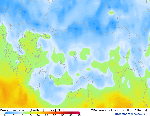 Deep layer shear (0-6km) GFS Fr 20.09.2024 21 UTC