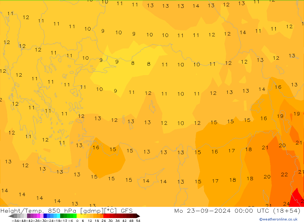 Height/Temp. 850 hPa GFS lun 23.09.2024 00 UTC