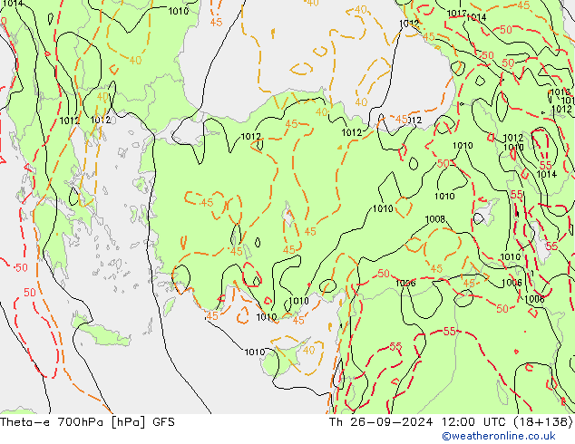 Theta-e 700hPa GFS jeu 26.09.2024 12 UTC