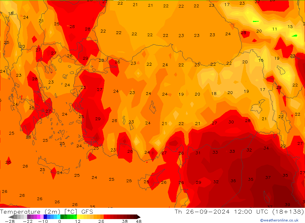 карта температуры GFS чт 26.09.2024 12 UTC