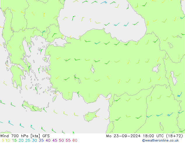 wiatr 700 hPa GFS pon. 23.09.2024 18 UTC