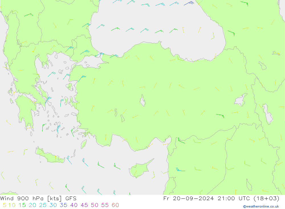 ветер 900 гПа GFS пт 20.09.2024 21 UTC