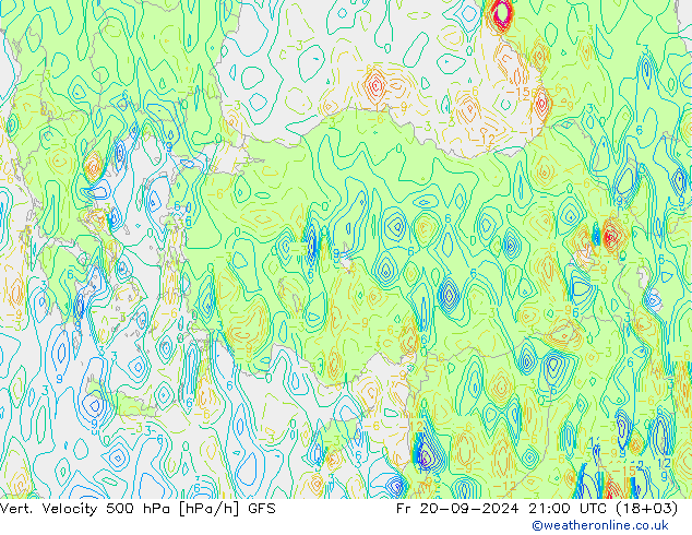 Vert. snelheid 500 hPa GFS vr 20.09.2024 21 UTC