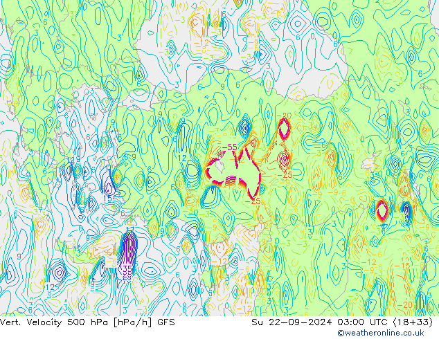 Vert. Velocity 500 hPa GFS dom 22.09.2024 03 UTC