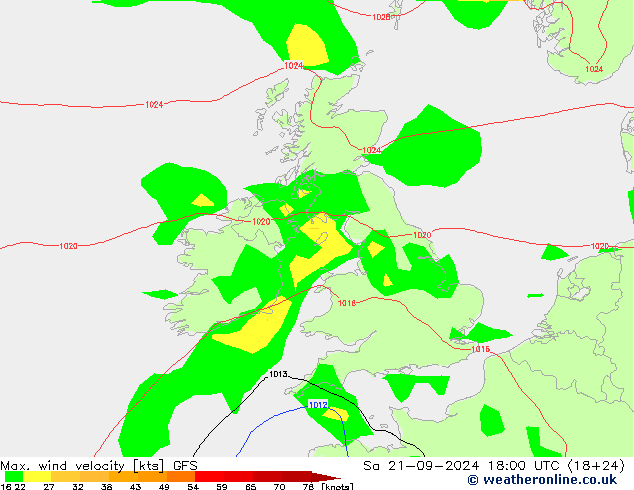 Max. wind velocity GFS сб 21.09.2024 18 UTC