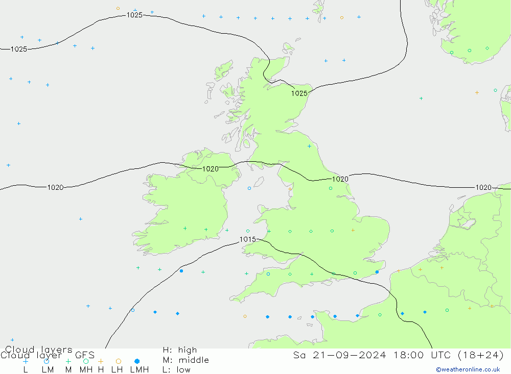 Cloud layer GFS Sa 21.09.2024 18 UTC