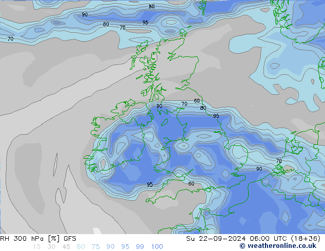 RH 300 hPa GFS nie. 22.09.2024 06 UTC