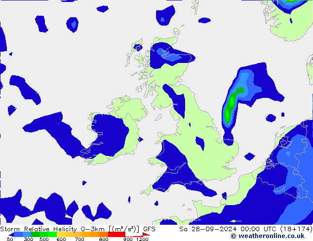 Storm Relative Helicity GFS sab 28.09.2024 00 UTC