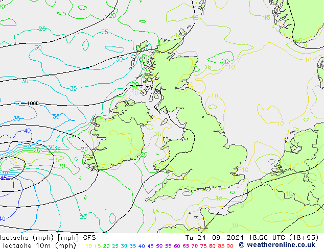 Isotachs (mph) GFS mar 24.09.2024 18 UTC