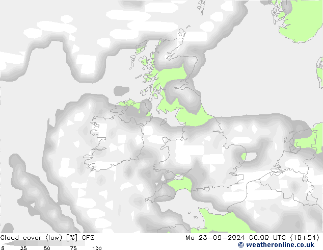 zachmurzenie (niskie) GFS pon. 23.09.2024 00 UTC