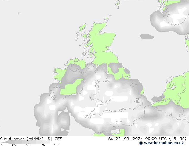 облака (средний) GFS Вс 22.09.2024 00 UTC