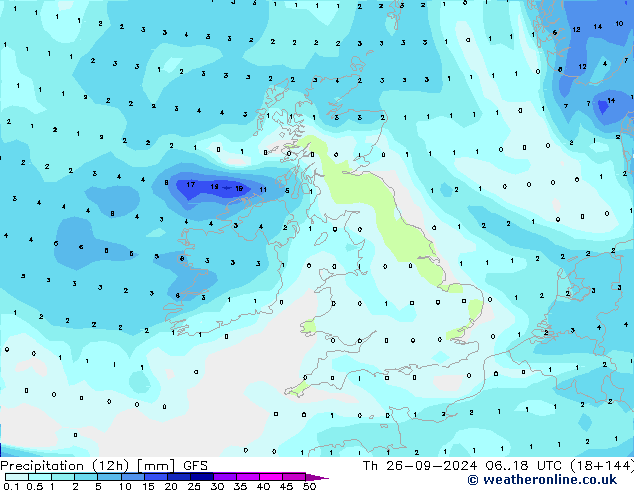 Yağış (12h) GFS Per 26.09.2024 18 UTC