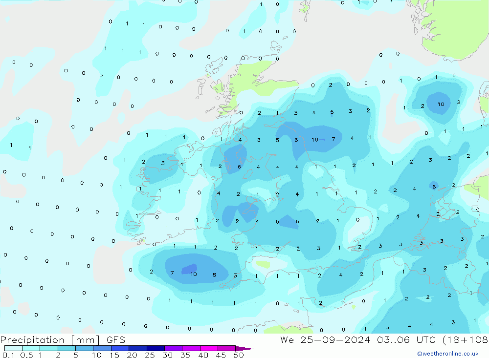 Précipitation GFS mer 25.09.2024 06 UTC