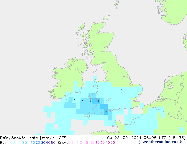 Rain/Snowfall rate GFS dom 22.09.2024 06 UTC