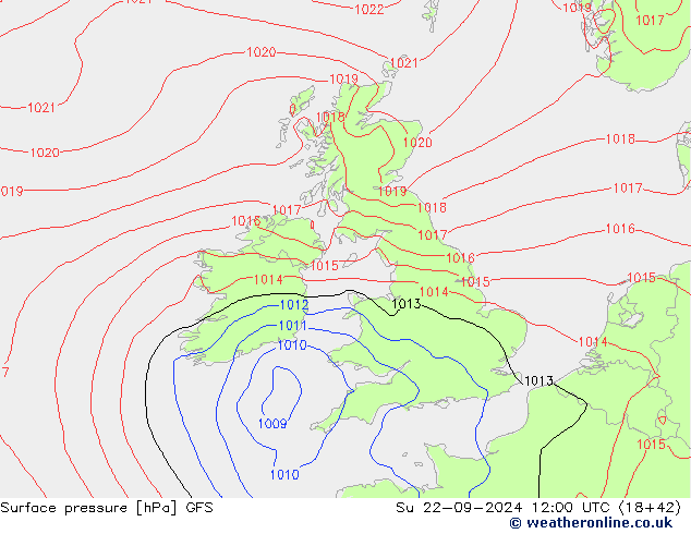 Surface pressure GFS Su 22.09.2024 12 UTC