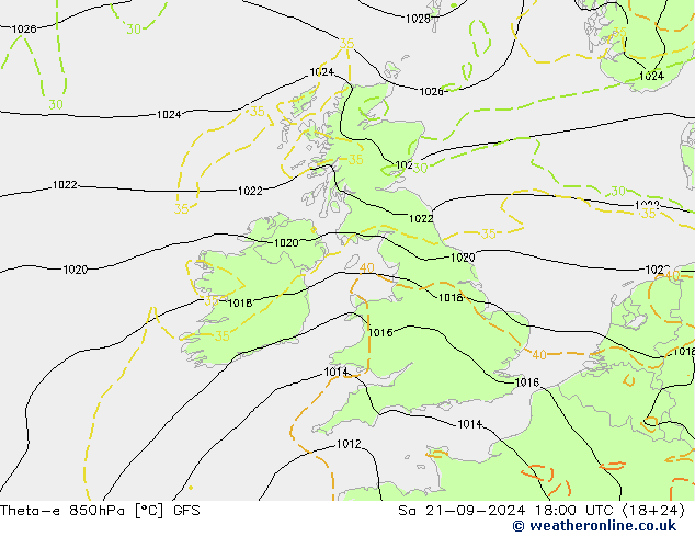 Theta-e 850hPa GFS Sa 21.09.2024 18 UTC