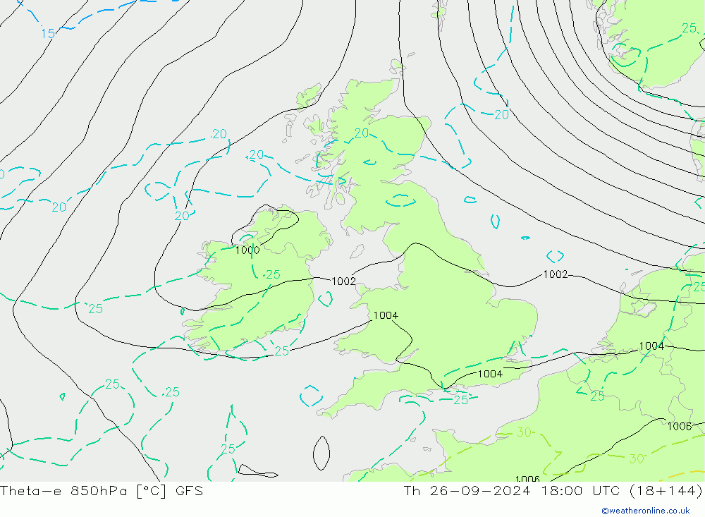 Theta-e 850hPa GFS Qui 26.09.2024 18 UTC