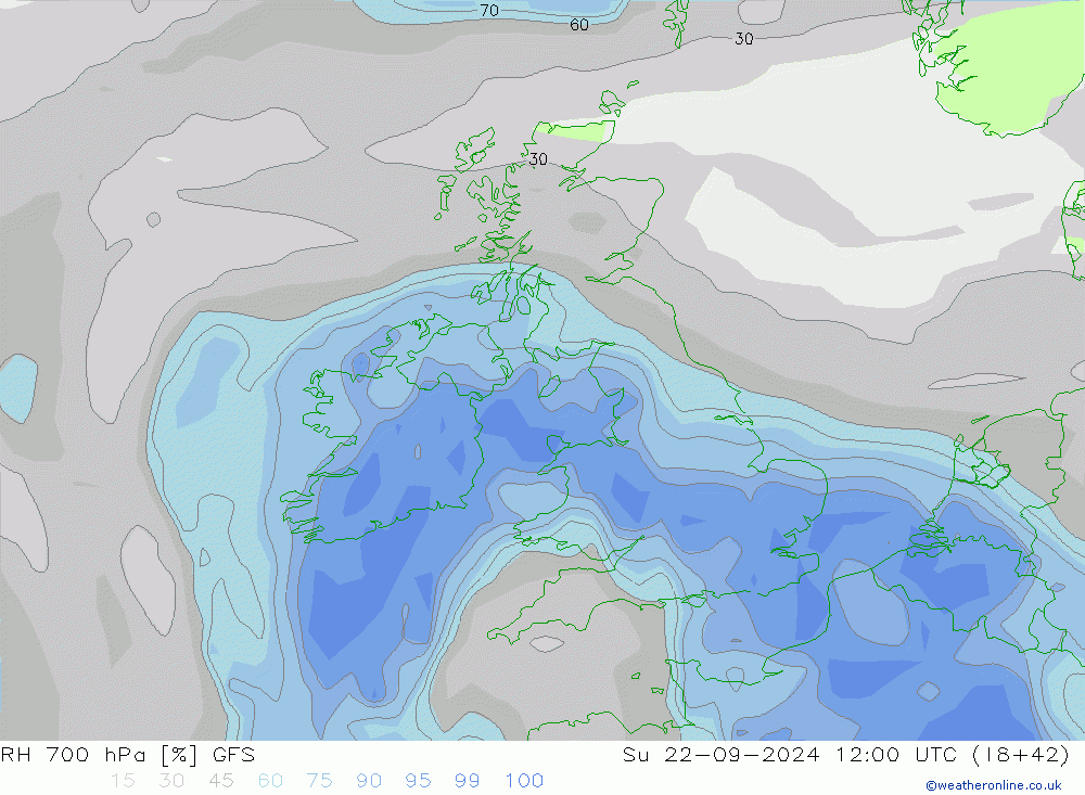 RH 700 hPa GFS Su 22.09.2024 12 UTC