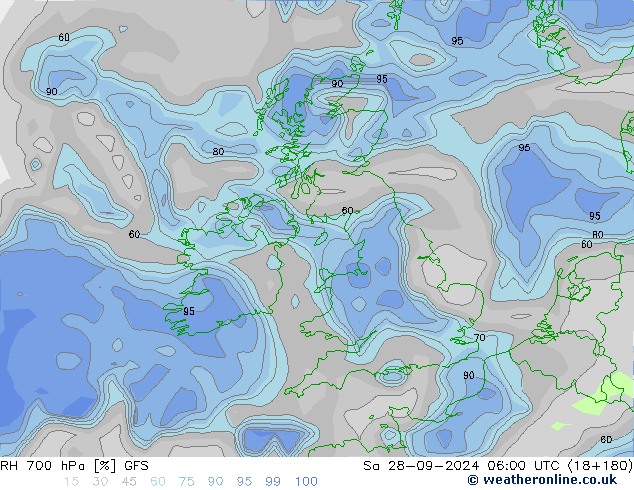 RH 700 hPa GFS Sa 28.09.2024 06 UTC