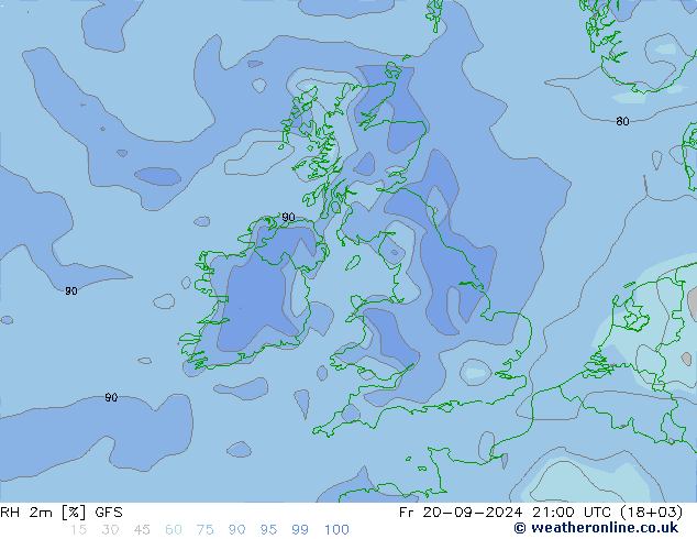 RH 2m GFS пт 20.09.2024 21 UTC