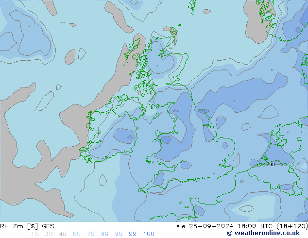 RH 2m GFS We 25.09.2024 18 UTC