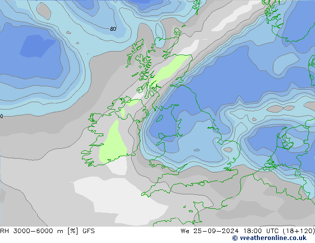 RH 3000-6000 m GFS Qua 25.09.2024 18 UTC