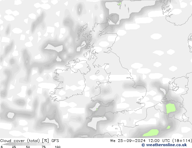 Wolken (gesamt) GFS Mi 25.09.2024 12 UTC