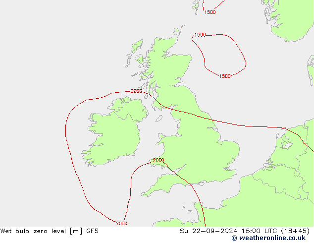 Wet bulb zero level GFS Вс 22.09.2024 15 UTC