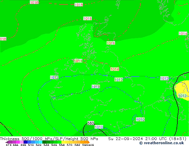 Thck 500-1000hPa GFS Su 22.09.2024 21 UTC