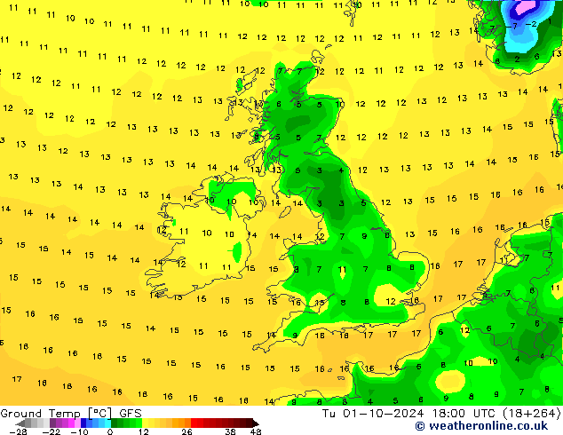 Temp. al suolo GFS mar 01.10.2024 18 UTC