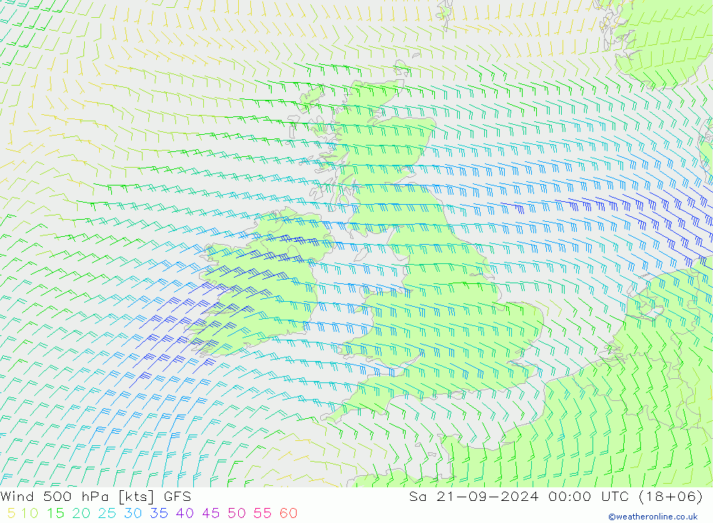 Viento 500 hPa GFS sáb 21.09.2024 00 UTC