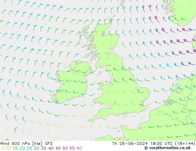 wiatr 900 hPa GFS czw. 26.09.2024 18 UTC