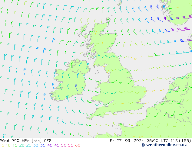 Wind 900 hPa GFS Fr 27.09.2024 06 UTC