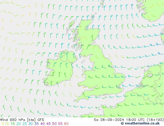 Wind 950 hPa GFS Sa 28.09.2024 18 UTC