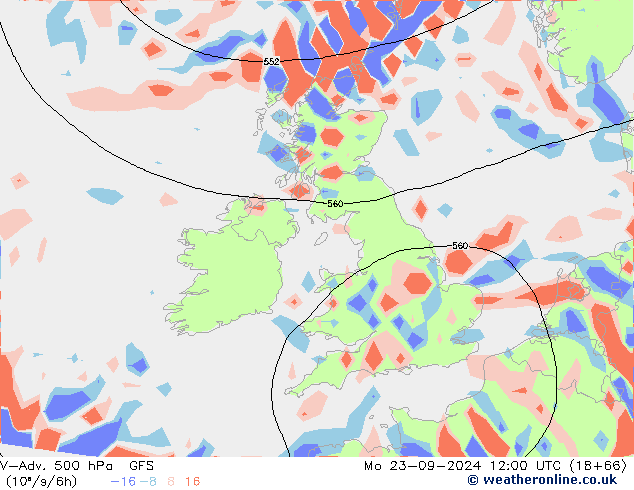 V-Adv. 500 hPa GFS lun 23.09.2024 12 UTC