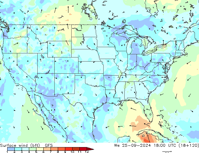 Surface wind (bft) GFS We 25.09.2024 18 UTC