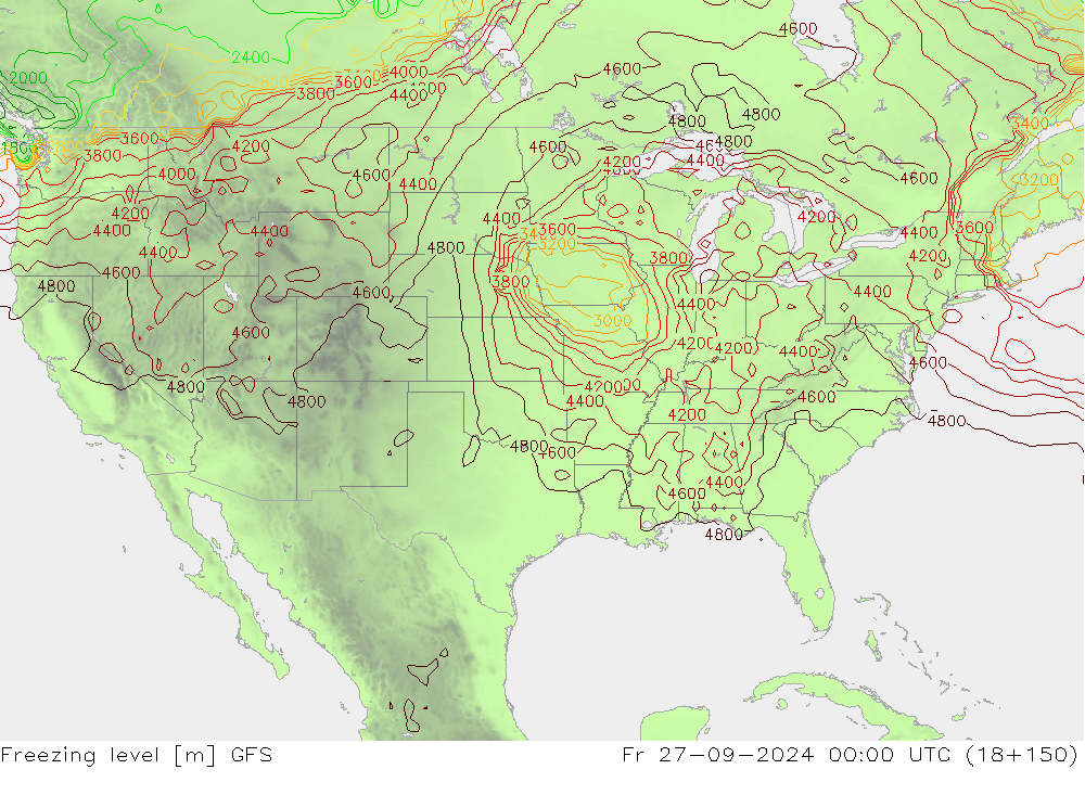 Isotherme 0° GFS ven 27.09.2024 00 UTC