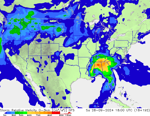 Storm Relative Helicity GFS So 28.09.2024 18 UTC