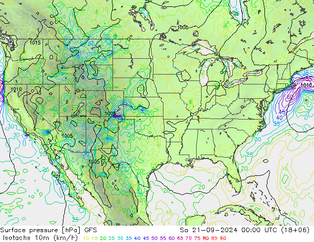 Isotachs (kph) GFS Sa 21.09.2024 00 UTC