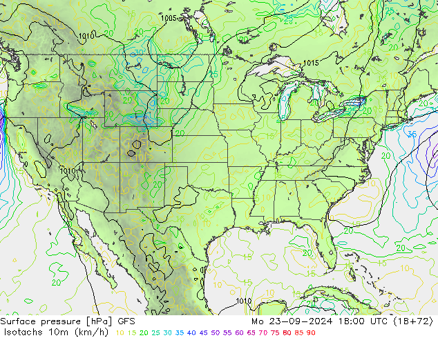 Eşrüzgar Hızları (km/sa) GFS Pzt 23.09.2024 18 UTC